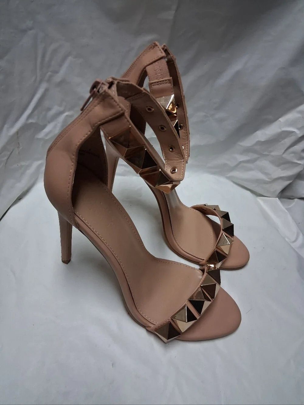 Charlotte Russe Nude Stud Ankle-Strap Stiletto Heels Size 8 NWOT